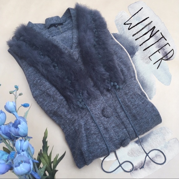 Anthro ❉ Ryu Faux Fur Sweater Vest in Grey Size Small - Picture 1 of 8